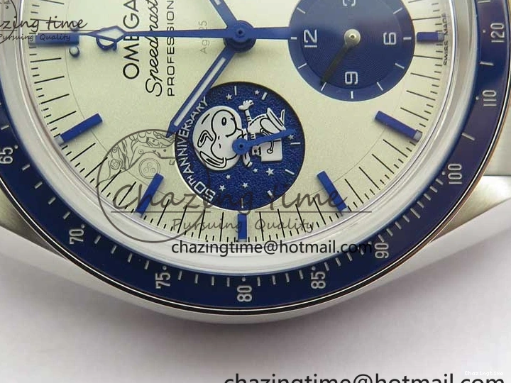 0211 Speedmaster SS Snoopy Apollo OMF Best Edition White Dial on SS Bracelet Venus EasyCare 7877
